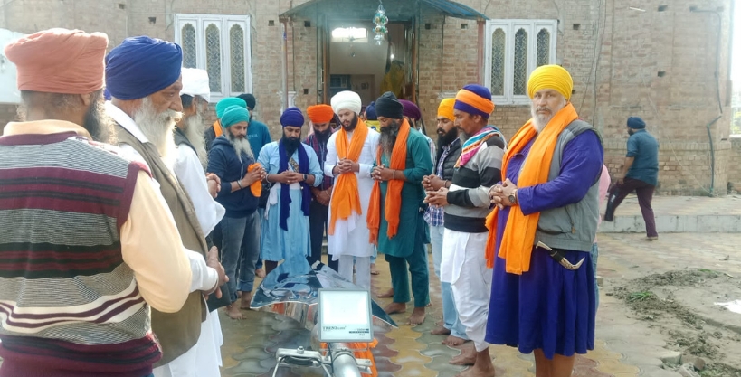 Tarn Taran: Two Nishan Sahibs decorated in Gurudwara Baba Handalji village Akbarpura.