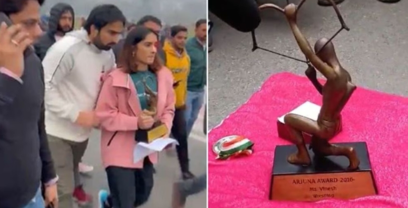 Sports world: Wrestler Vinesh Phogat placed her Arjun Award and Khel Ratna Award in front of the PMO and paused with folded hands.