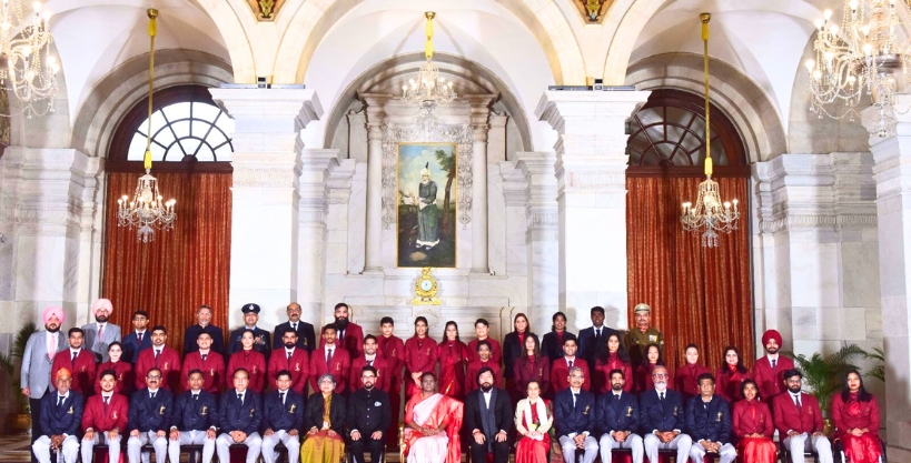 Steps to success: President honored wrestler Sunil Malik with Arjuna Award.