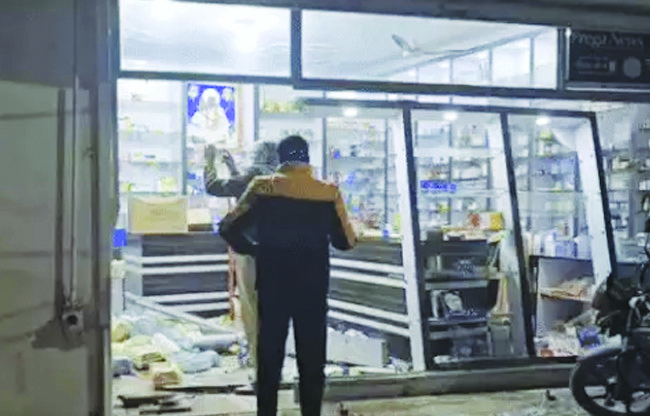 A speeding car rammed into a medical store, shattering glass and injuring customers.