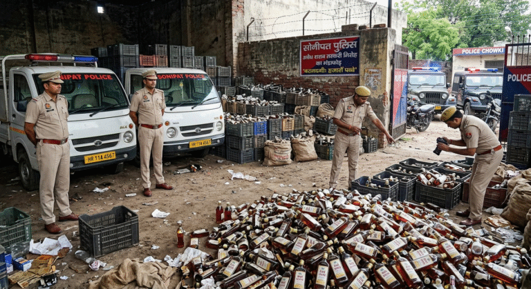 Sonepat police busted an illegal liquor smuggling gang, recovered thousands of pouches.