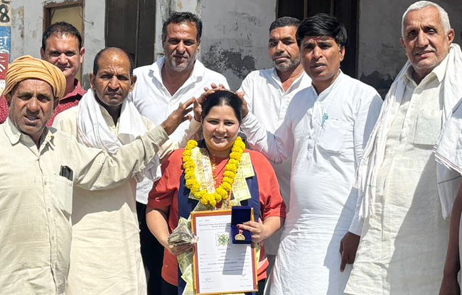 Sonipat Grand welcome ceremony for Reema, honoured by the Vice President, in her village