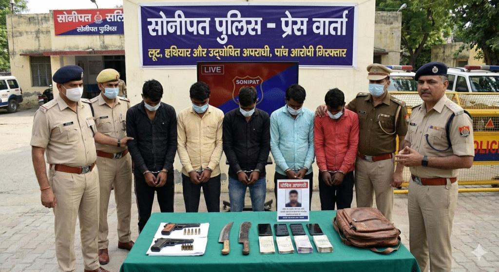 Sonipat Robbery, weapons and proclaimed offender, five accused arrested