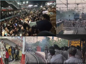 Uproar at Patliputra station and vandalism of trains ahead of constable recruitment exam; six arrested.