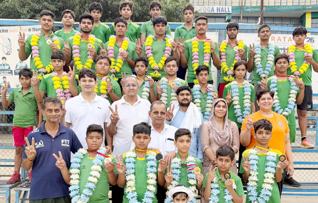 Sonipat: 28 winners of the Haryana Pencak Silat Championship welcomed at Pratap Vidyalaya.