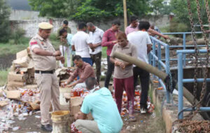 Major action by Sonipat Police Over 25,000 liters of illicit liquor seized in 58 cases destroyed.