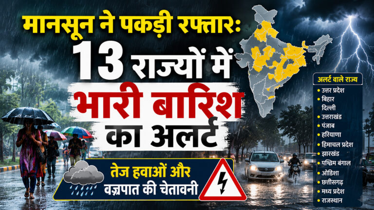Monsoon picks up pace: Heavy rain alert for 13 states; warnings issued for strong winds and lightning.
