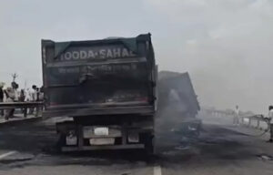 Sonepat A Hiva caught fire near Rohana, driver burnt alive.