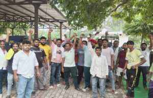 Sonipat Sanitation workers stage a protest in Gannaur over non-payment of salaries for two months.