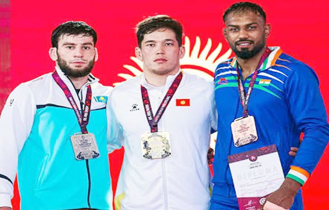 Sonipat's Nitesh made history by winning a silver medal at the Asian Greco-Roman Wrestling Championships.